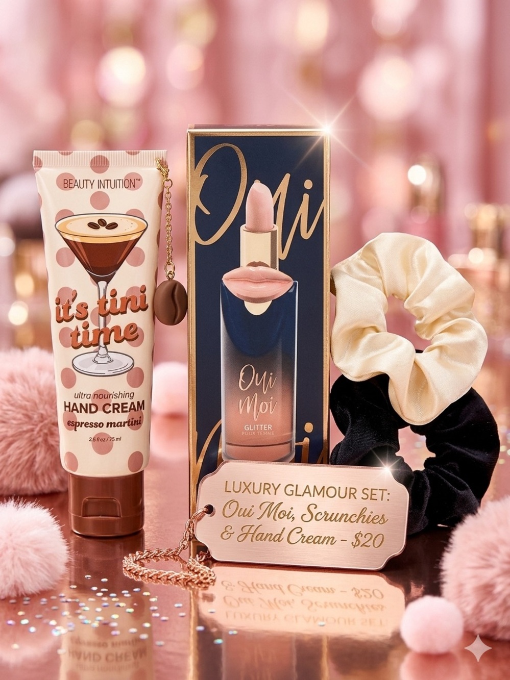 Luxury Glamour Set | Paris Hilton Scrunchies, Oui Moi Perfume & Hand Cream | NWT
